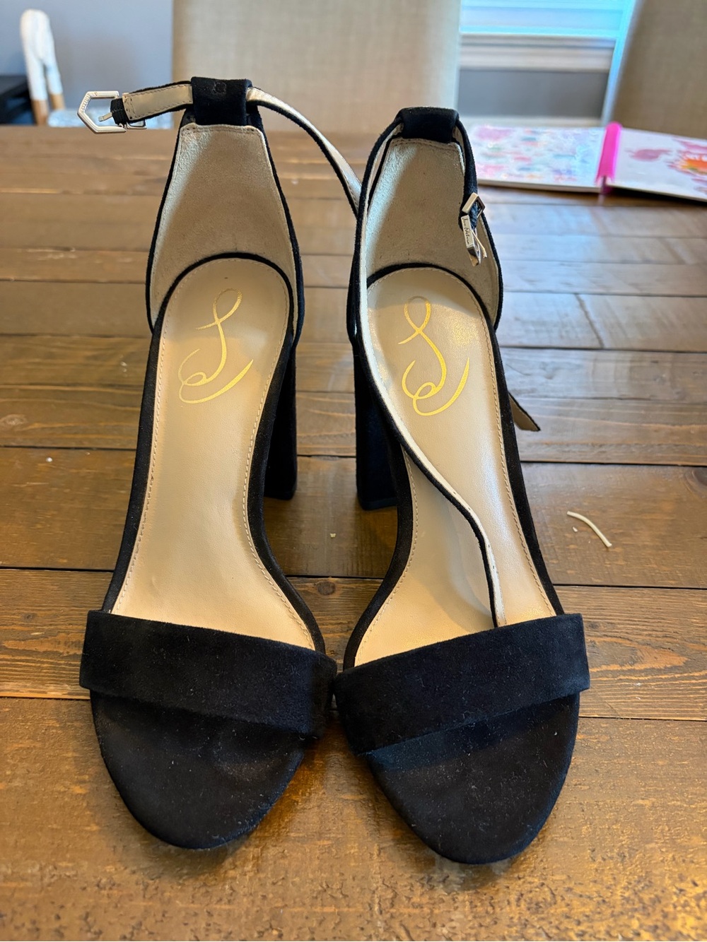 Sam Edelman Black Open-Toe Ankle-Strap Block Heels